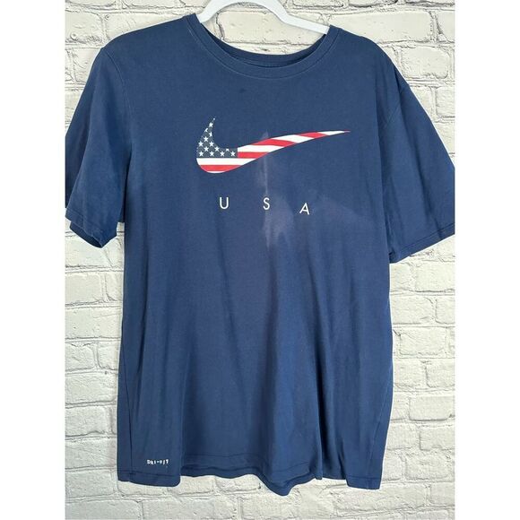 Nike Men’s Large Activewear Short Sleeve T Shirt USA Flag Blue Crew Neck Dri Fit - Picture 1 of 5